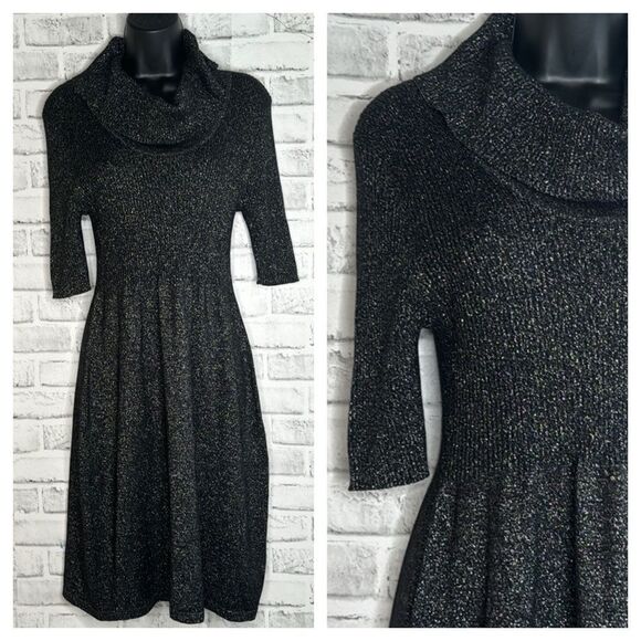 NWT Nine West Black Silver Shimmer Sweater Dress Size Large, Sparkle - Picture 1 of 8